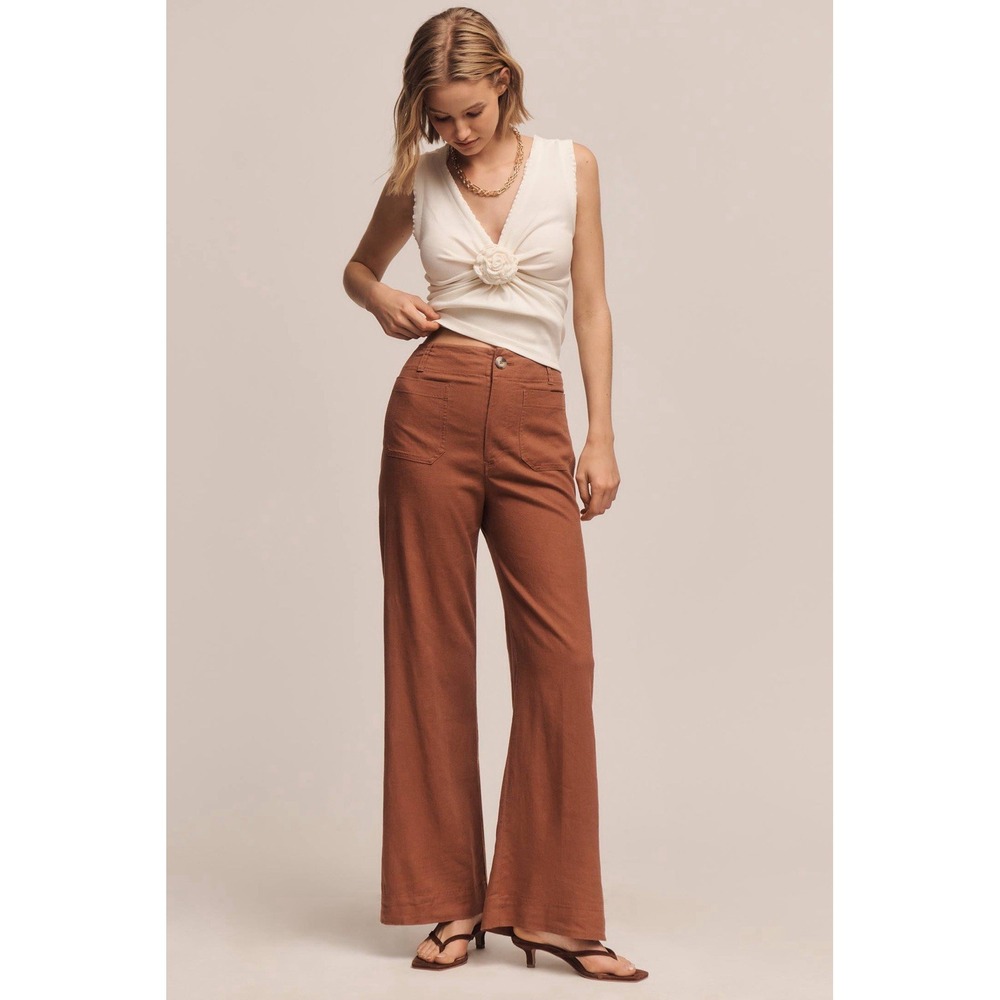 Maeve By Anthropologie Colette Linen Stretch HighRise Wide-Leg Pants NWT Size 29